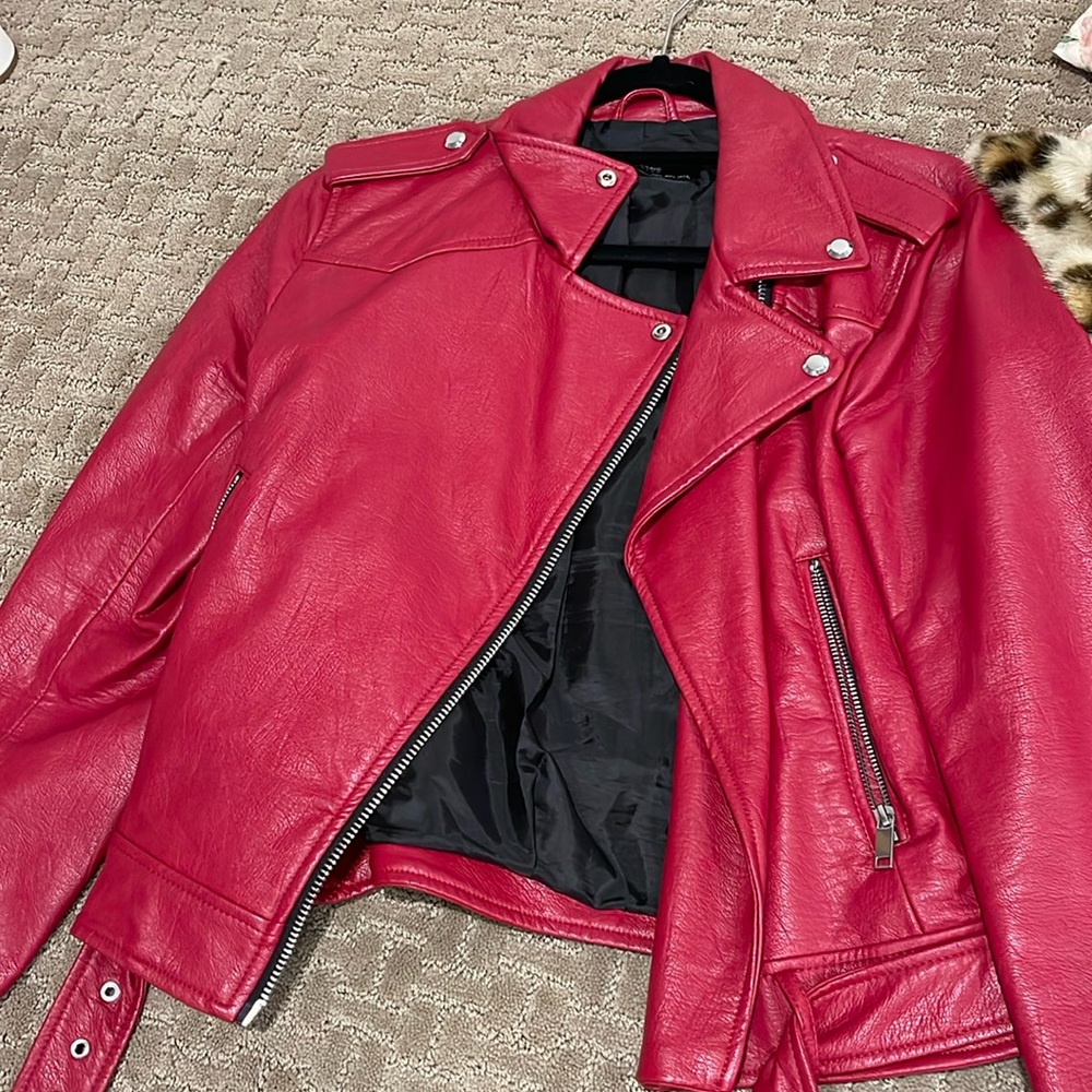 Zara red leather jacket